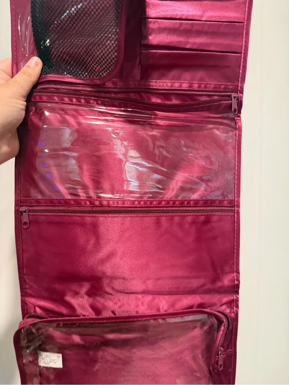 Floral Makeup Organizer Pouch with Burgundy Trim